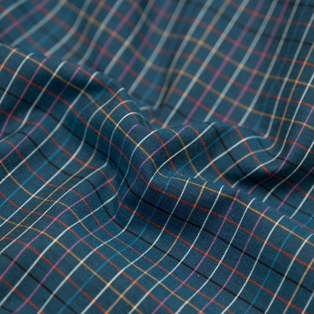 Deadstock Grid Cotton Shirting - Petrol/Multi