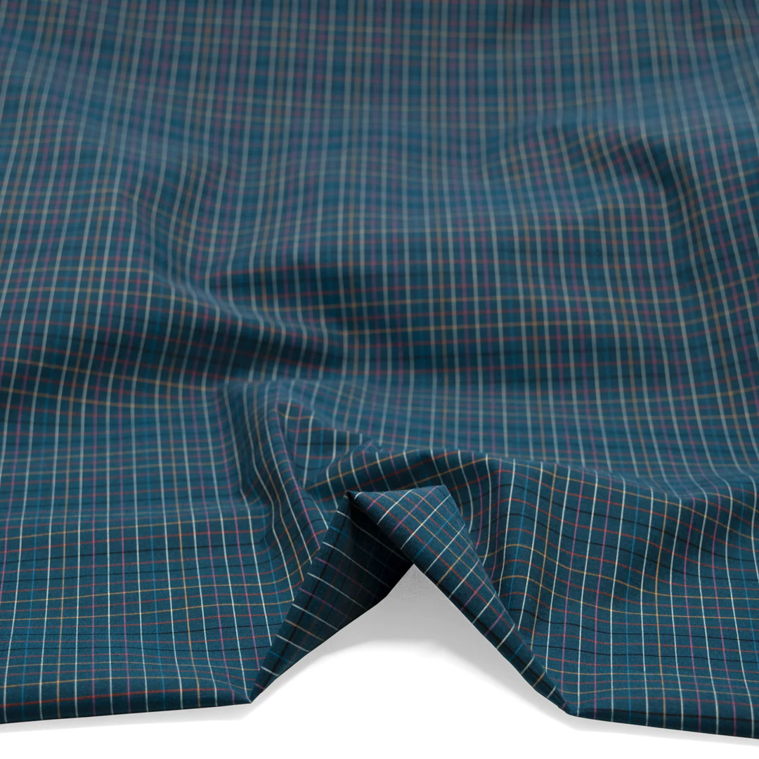 Deadstock Grid Cotton Shirting - Petrol/Multi - Image 2