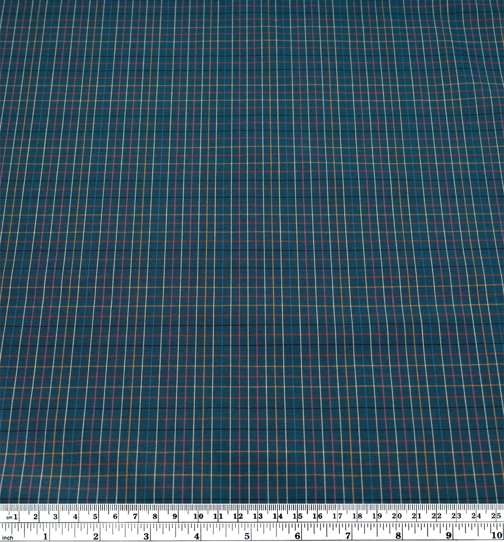 Deadstock Grid Cotton Shirting - Petrol/Multi - Image 3