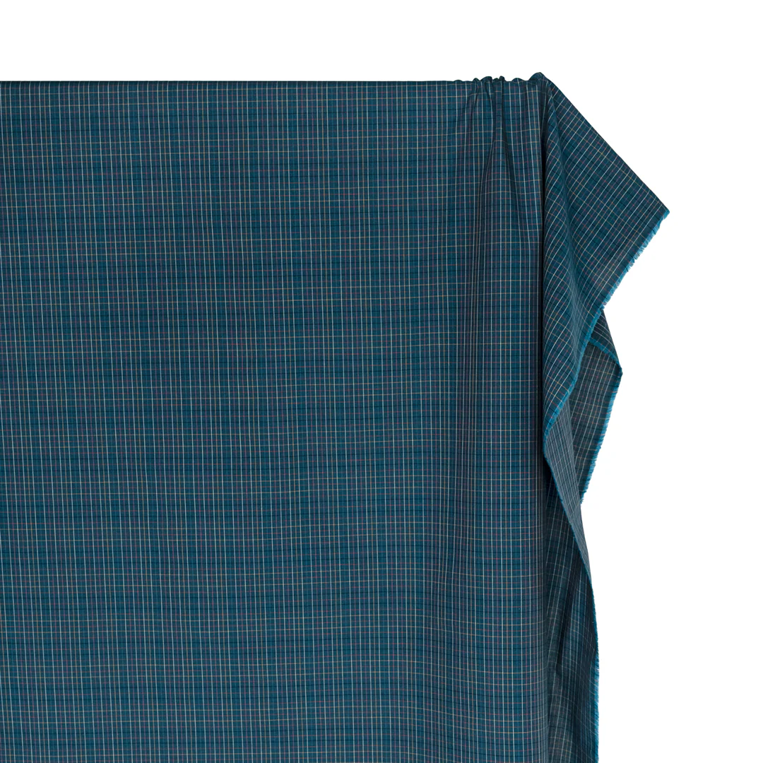 Deadstock Grid Cotton Shirting - Petrol/Multi - Image 4