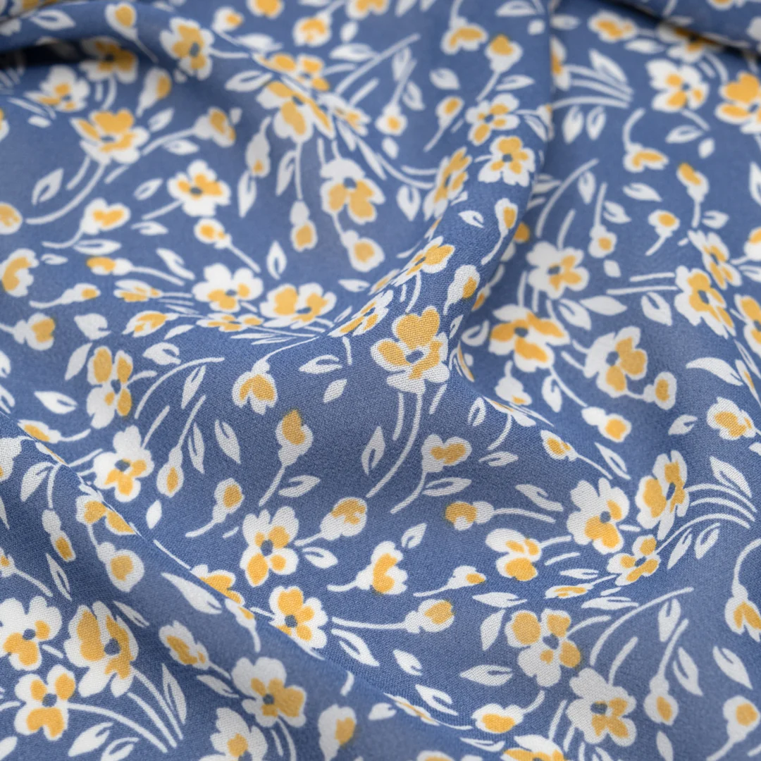 Deadstock Harmony Viscose Georgette - Bluestone/Buttercup