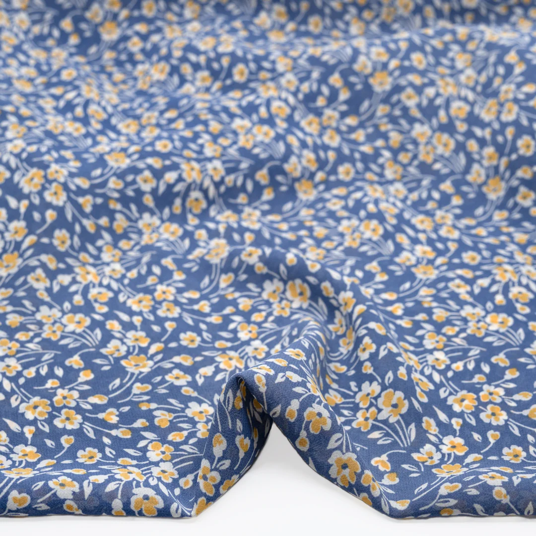 Deadstock Harmony Viscose Georgette - Bluestone/Buttercup - Image 2