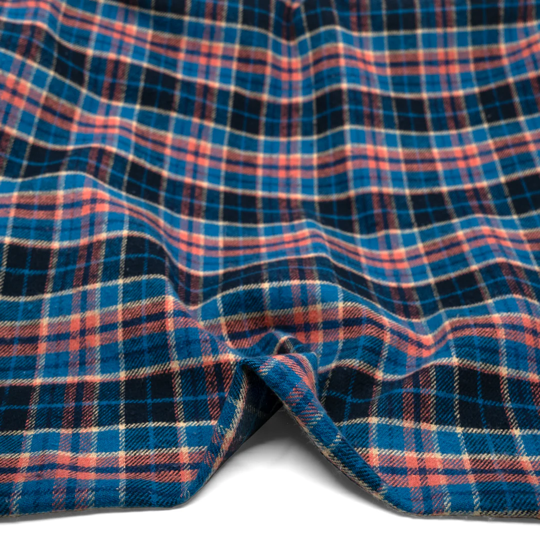 Deadstock Japanese Cotton Flannel - Bluebird/Guava - Image 2