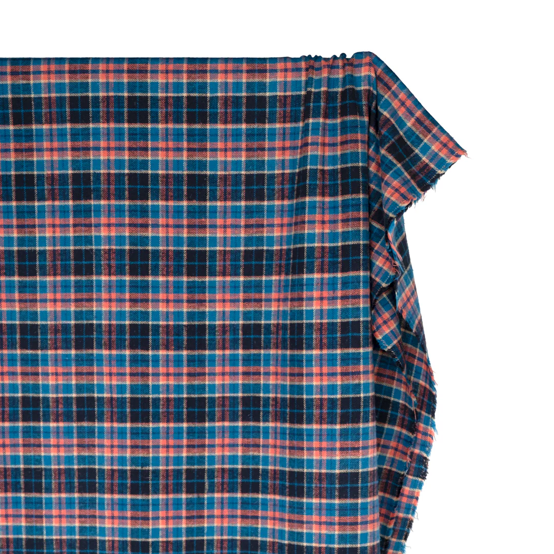 Deadstock Japanese Cotton Flannel - Bluebird/Guava - Image 4