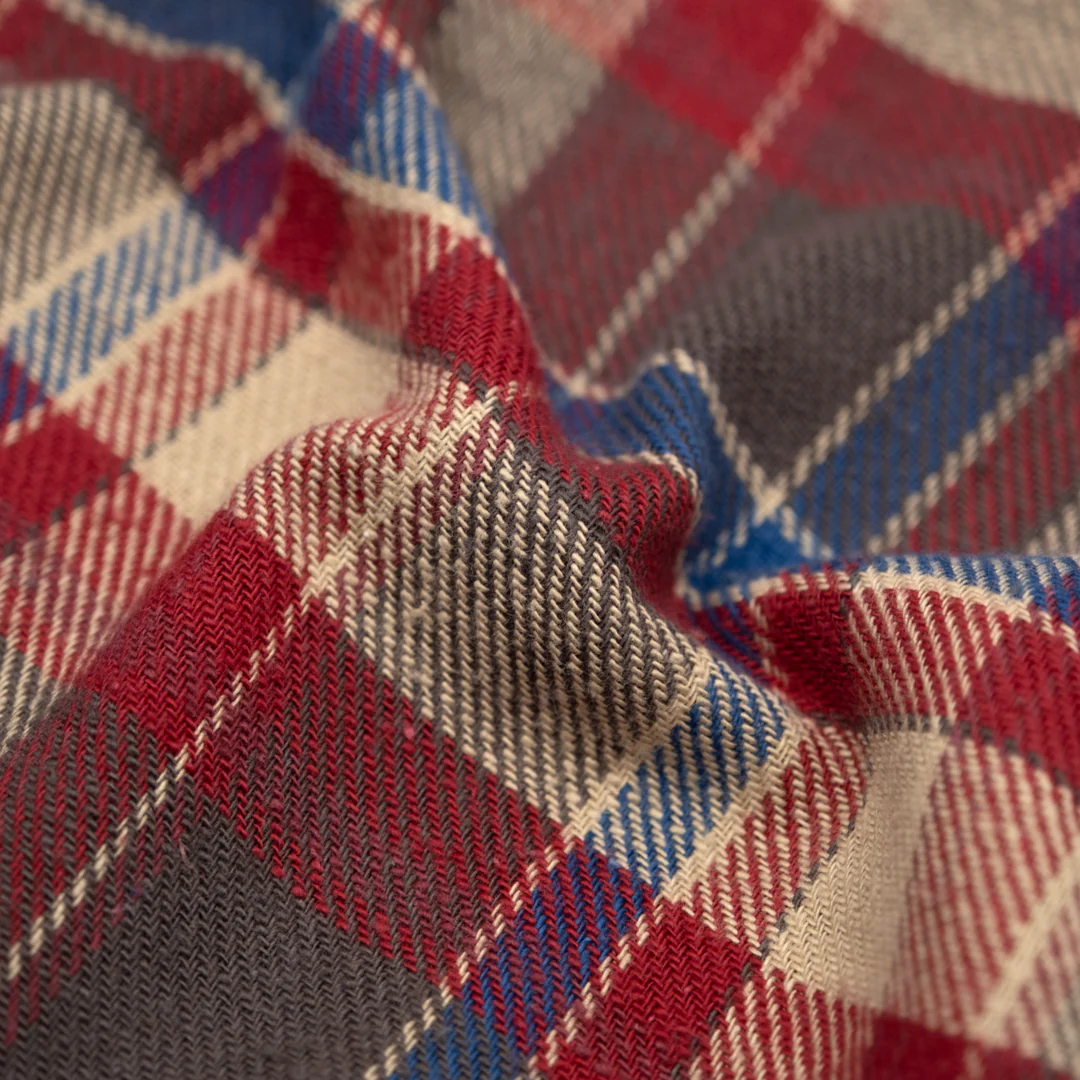 Deadstock Japanese Cotton Flannel - Cranberry/Bone/Denim
