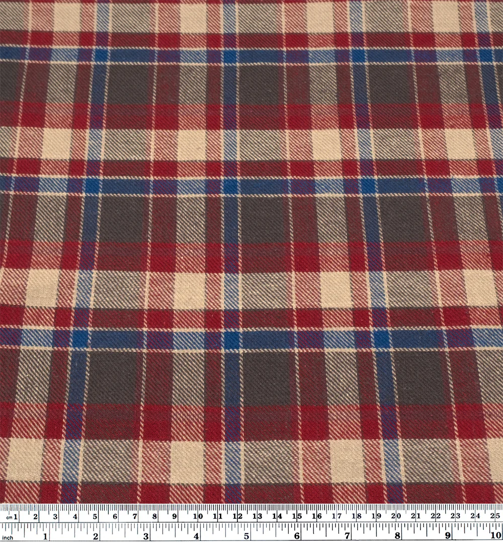 Deadstock Japanese Cotton Flannel - Cranberry/Bone/Denim - Image 3
