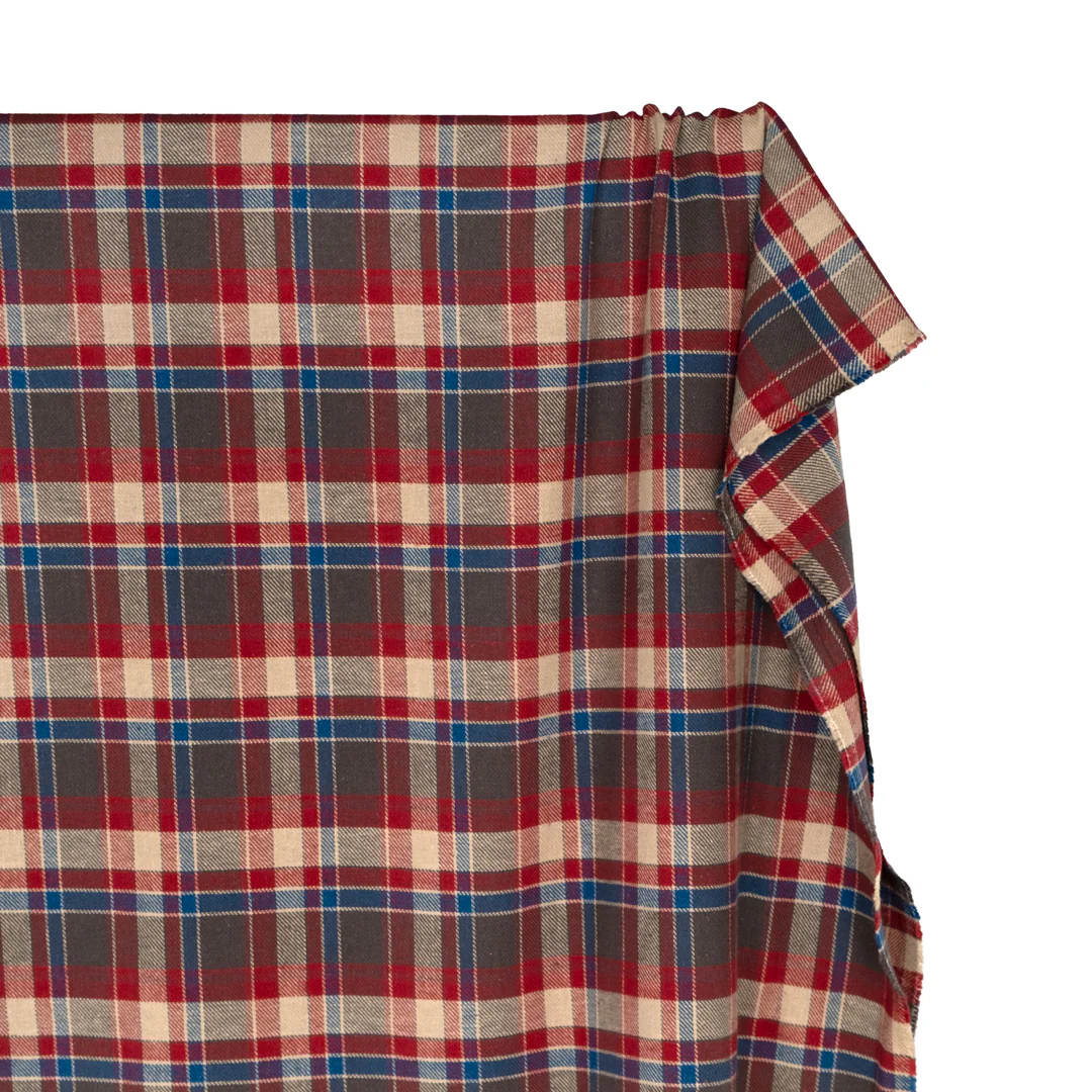 Deadstock Japanese Cotton Flannel - Cranberry/Bone/Denim - Image 4