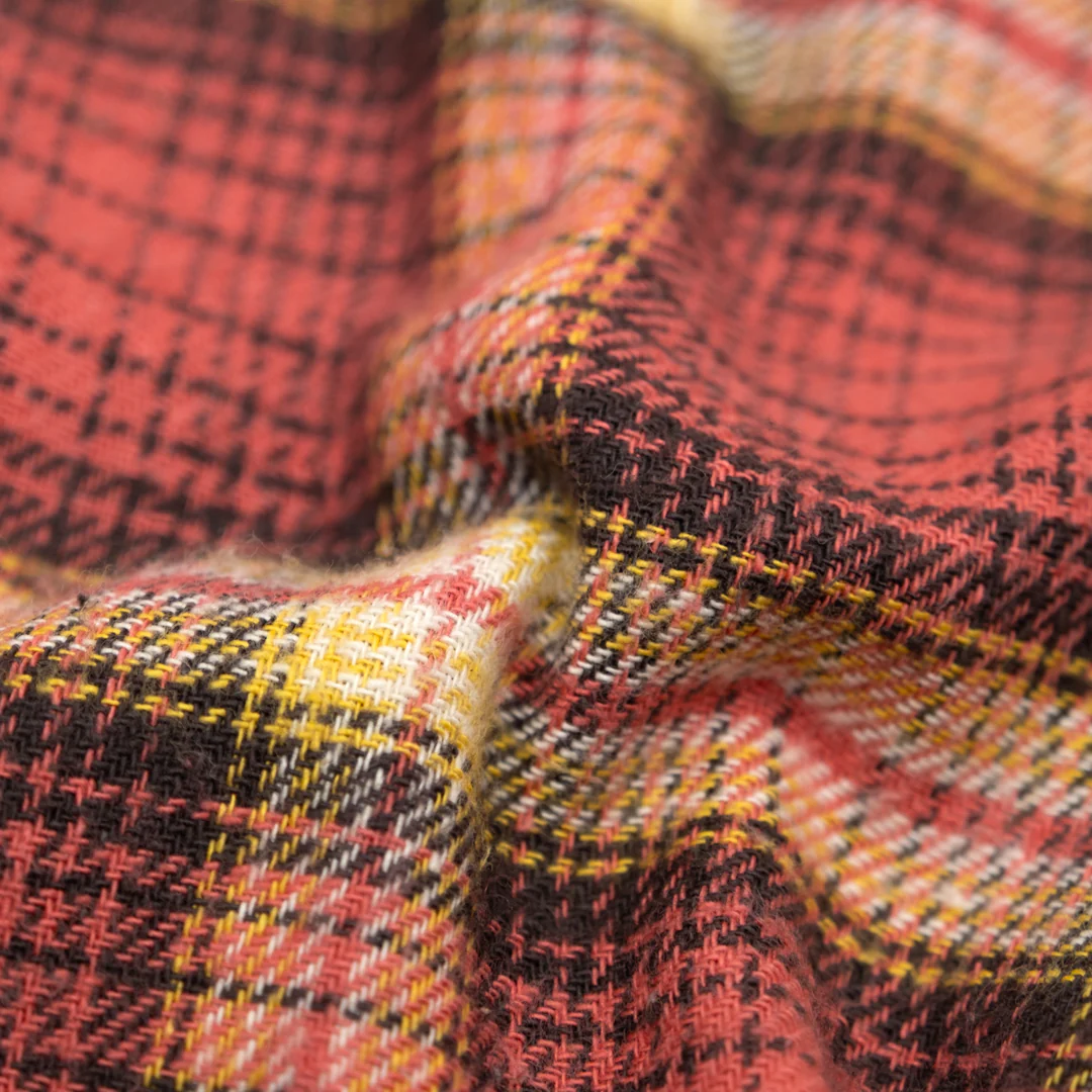 Deadstock Japanese Cotton Flannel - Deep Coral/Fudge