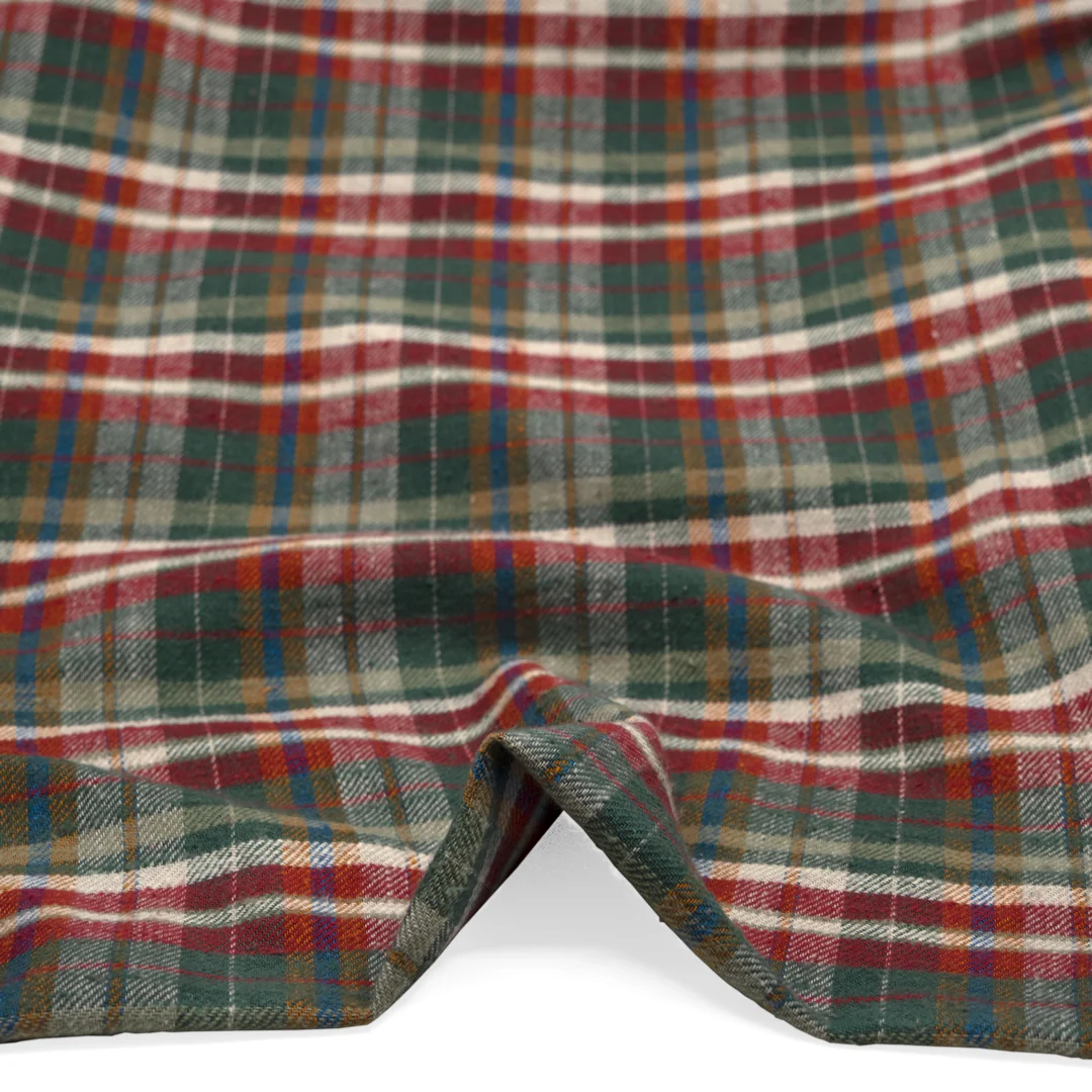 Deadstock Japanese Cotton Flannel - Jasper/Teak/Crimson - Image 2