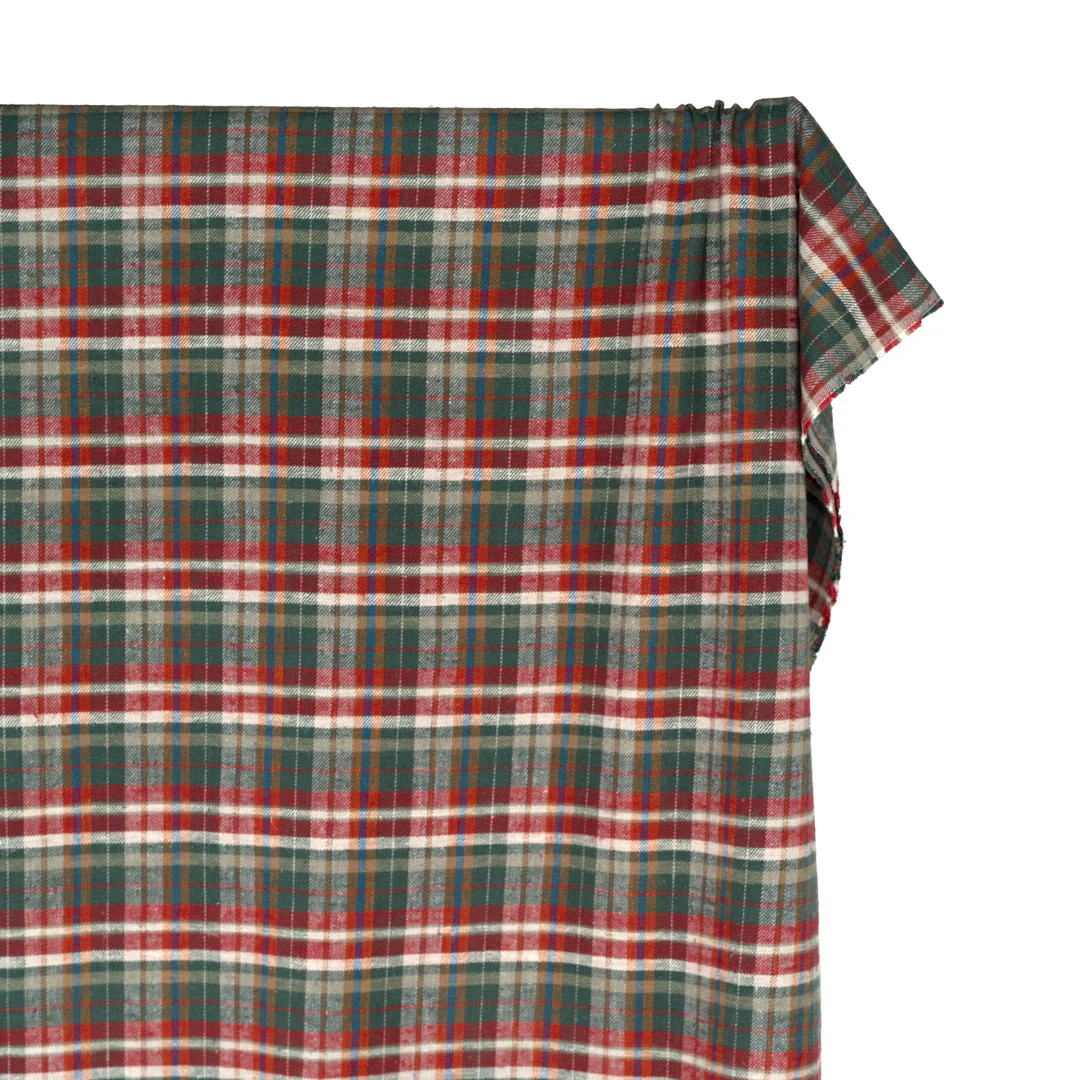 Deadstock Japanese Cotton Flannel - Jasper/Teak/Crimson - Image 4