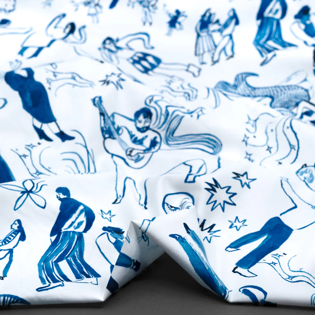 Deadstock Join The Party Stretch Cotton Sateen - White/Ocean