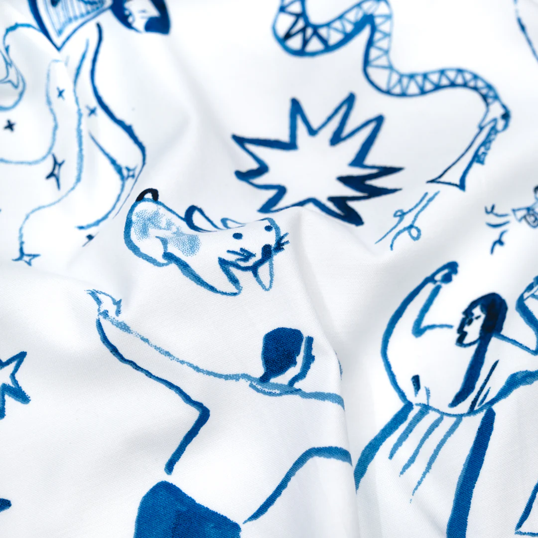 Deadstock Join The Party Stretch Cotton Sateen - White/Ocean - Image 3