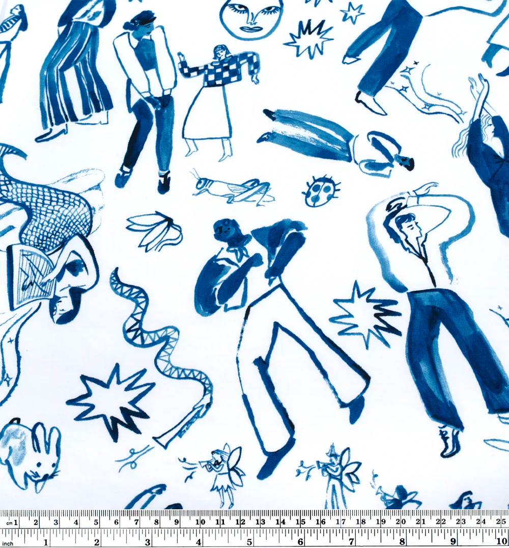 Deadstock Join The Party Stretch Cotton Sateen - White/Ocean - Image 4