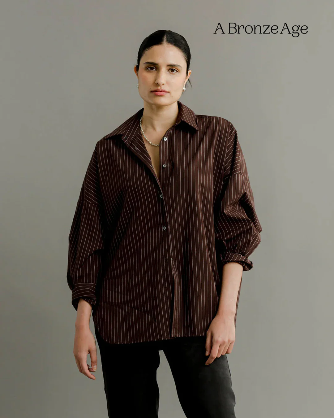 Deadstock Pinstripe Cotton Shirting - Java - Image 2