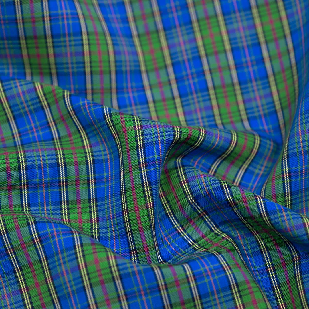 Deadstock Plaid Cotton Shirting - Cerulean/Grass