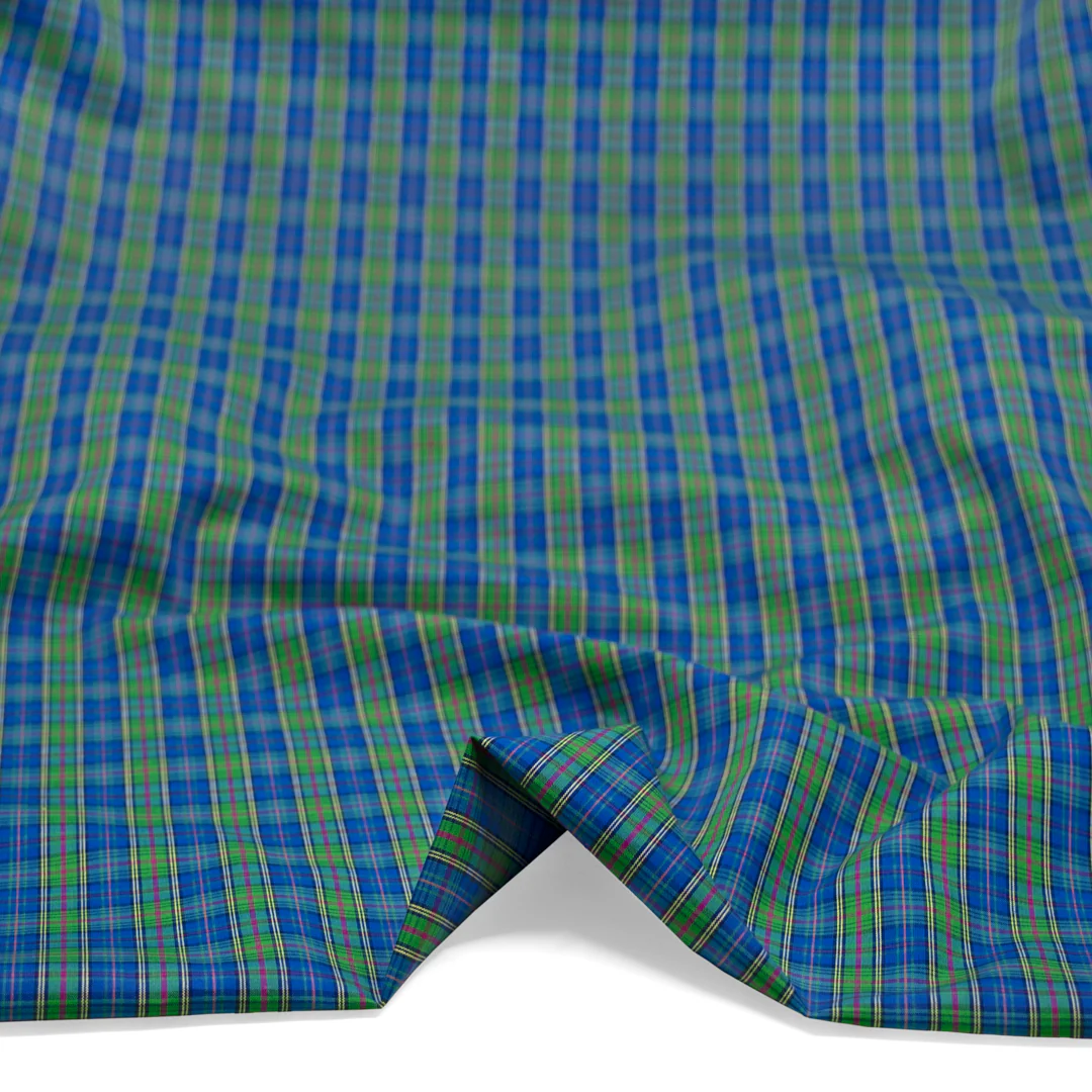 Deadstock Plaid Cotton Shirting - Cerulean/Grass - Image 2
