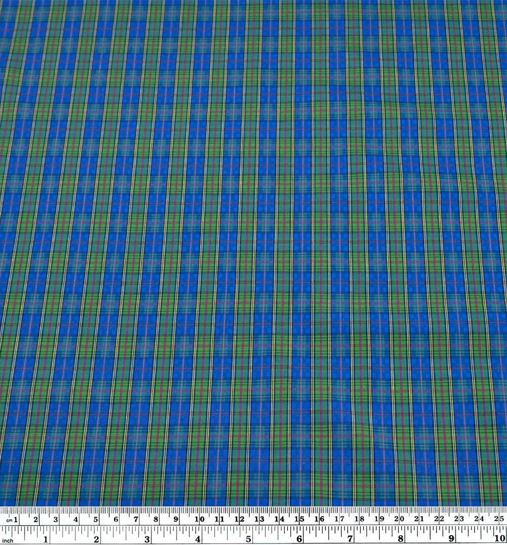 Deadstock Plaid Cotton Shirting - Cerulean/Grass - Image 3