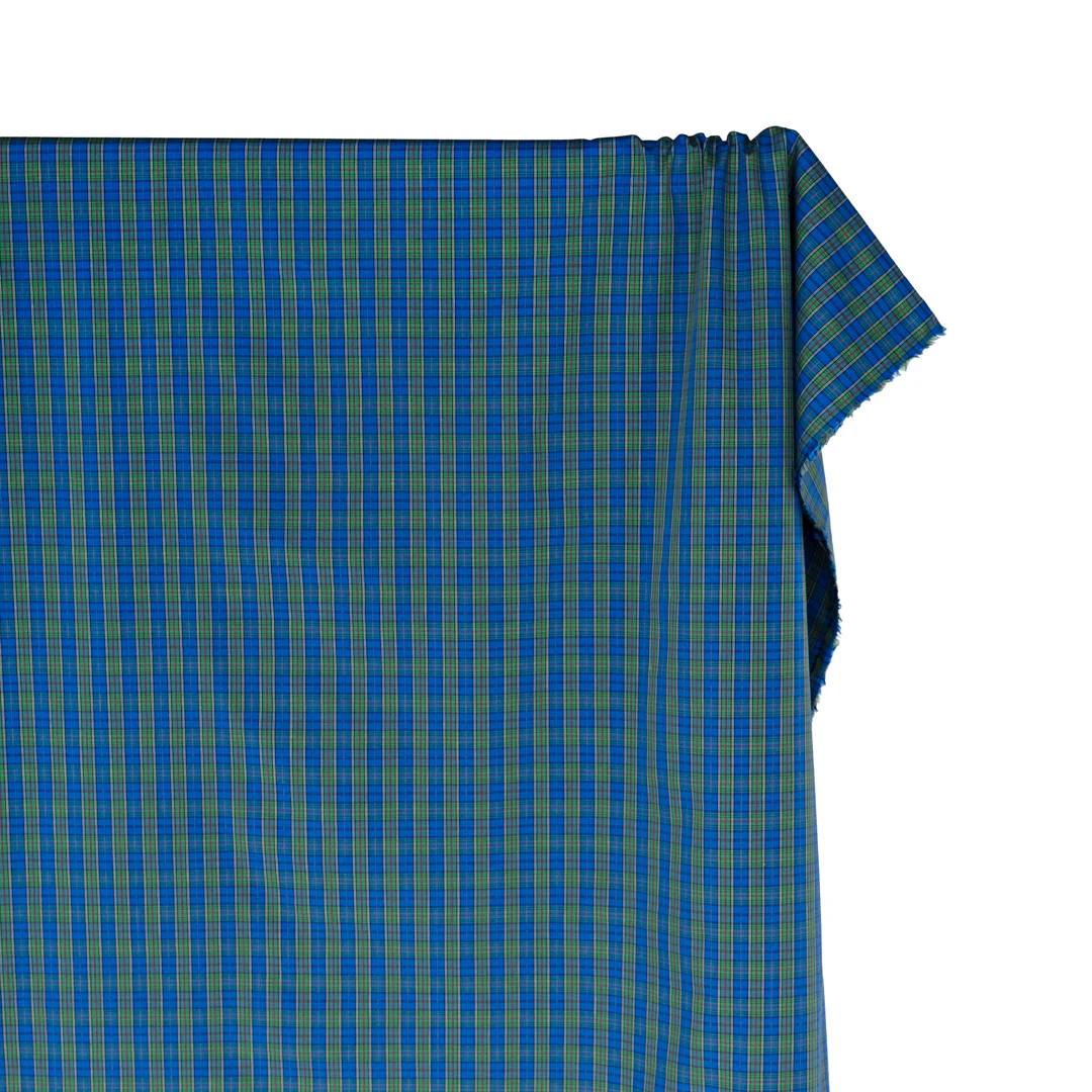 Deadstock Plaid Cotton Shirting - Cerulean/Grass - Image 4