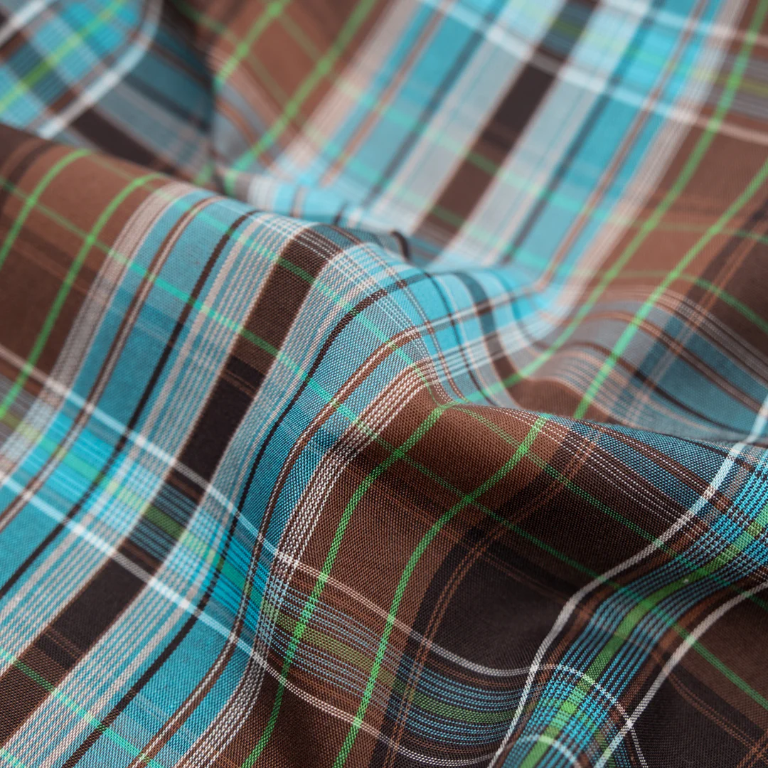 Deadstock Plaid Cotton Shirting - Nutshell/Sky Blue