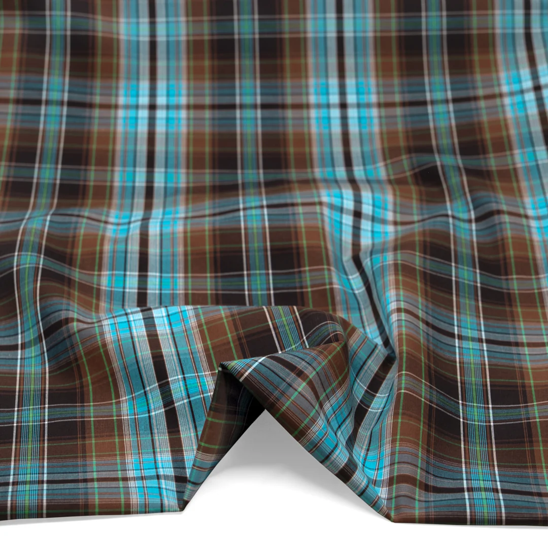 Deadstock Plaid Cotton Shirting - Nutshell/Sky Blue - Image 2
