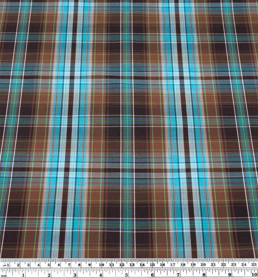 Deadstock Plaid Cotton Shirting - Nutshell/Sky Blue - Image 3