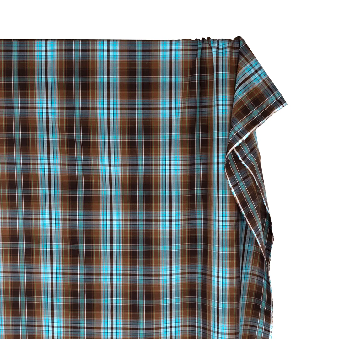 Deadstock Plaid Cotton Shirting - Nutshell/Sky Blue - Image 4