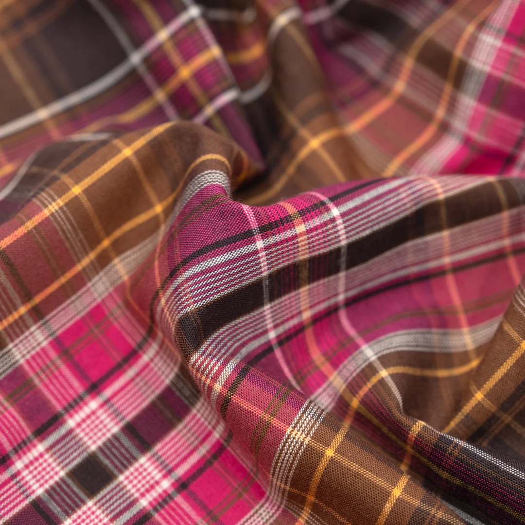 Deadstock Plaid Cotton Shirting - Popsicle/Chocolate