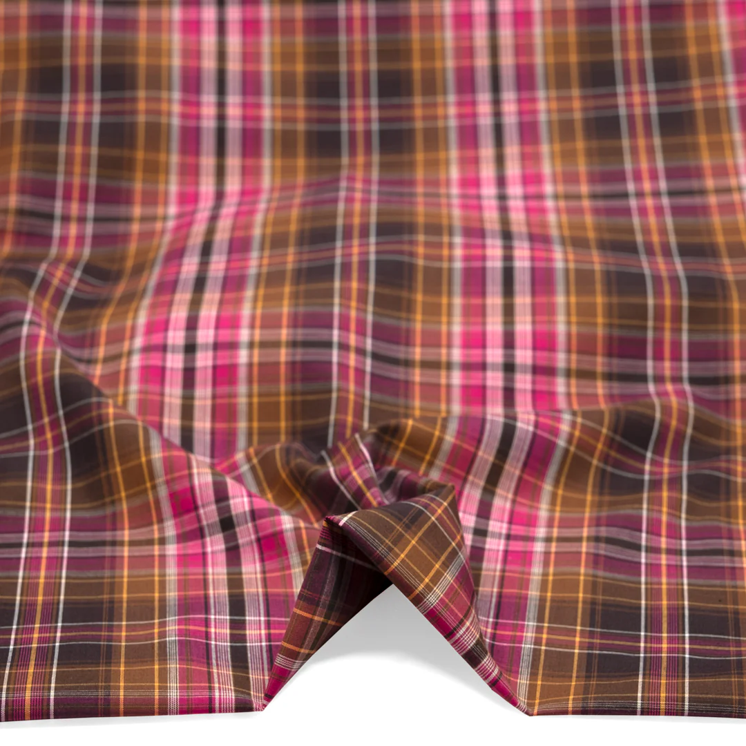 Deadstock Plaid Cotton Shirting - Popsicle/Chocolate - Image 2