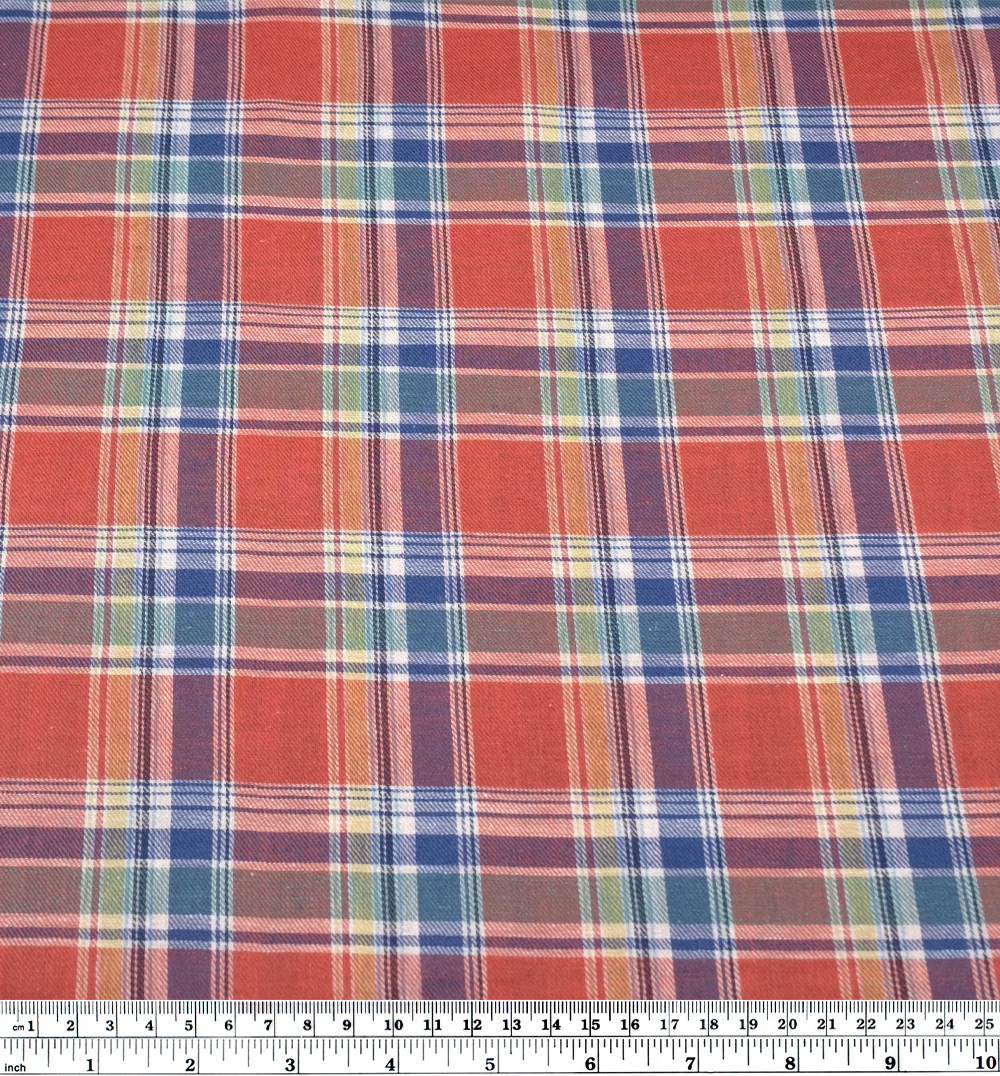Deadstock Plaid Lightweight Cotton Linen Twill - Guava - Image 3