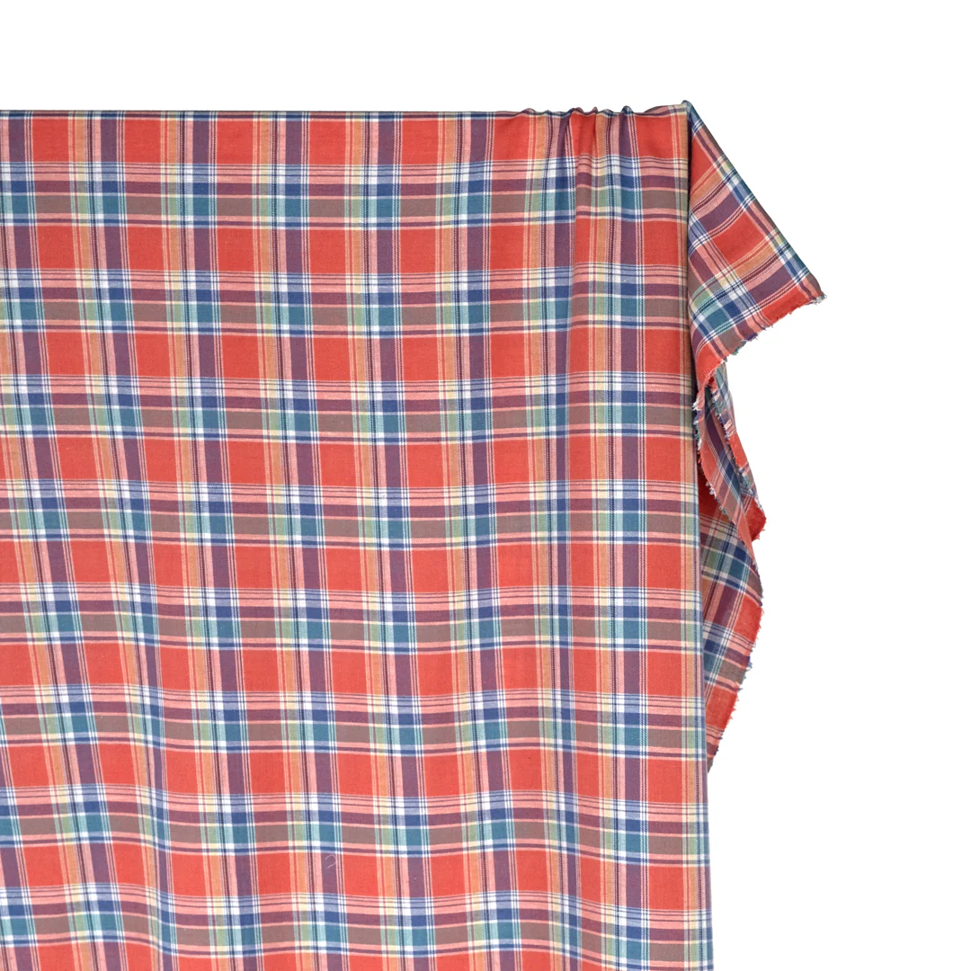 Deadstock Plaid Lightweight Cotton Linen Twill - Guava - Image 4