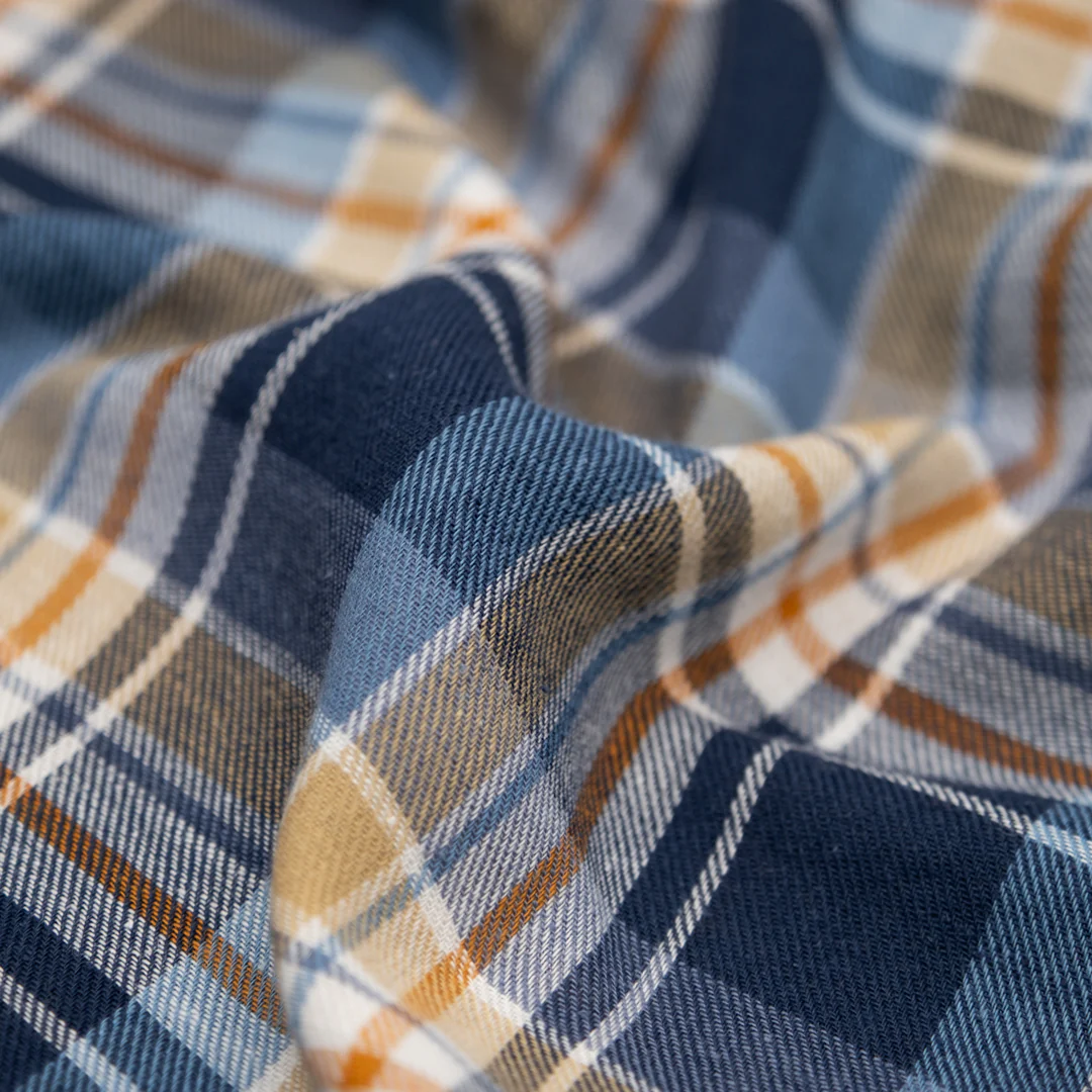 Deadstock Plaid Lightweight Cotton Linen Twill - Navy