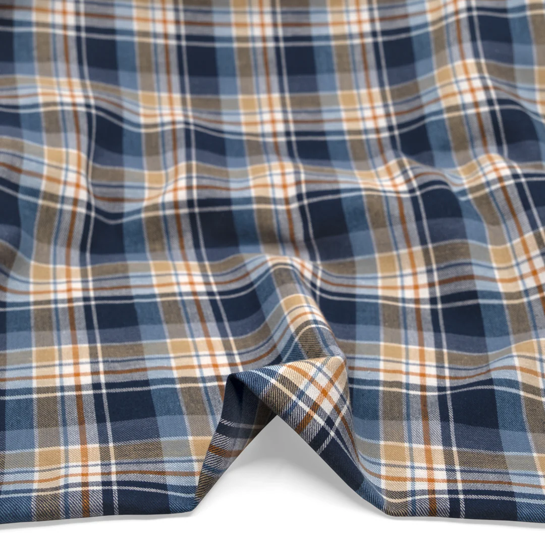 Deadstock Plaid Lightweight Cotton Linen Twill - Navy - Image 2