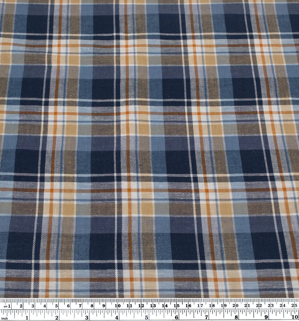 Deadstock Plaid Lightweight Cotton Linen Twill - Navy - Image 3