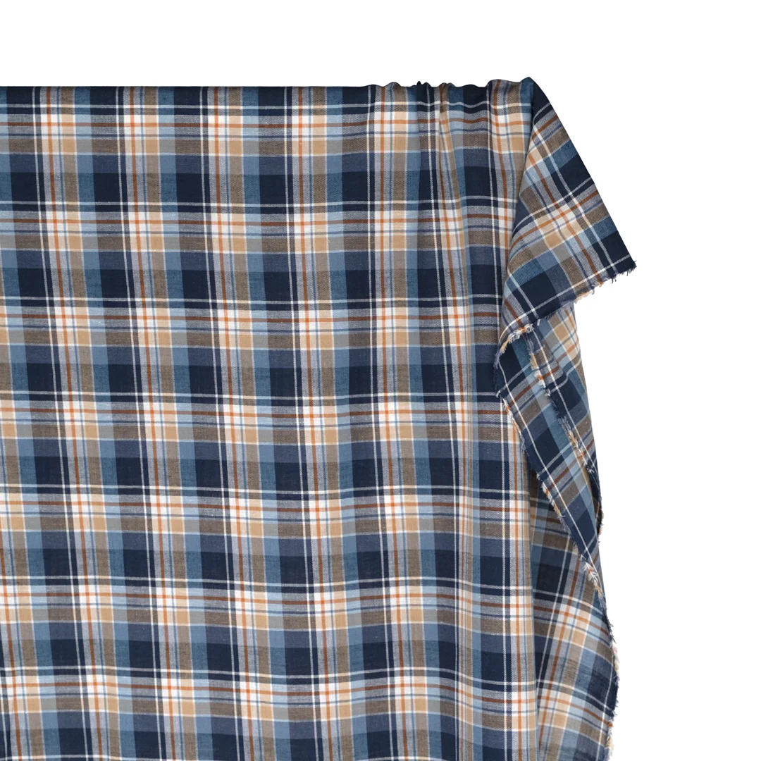 Deadstock Plaid Lightweight Cotton Linen Twill - Navy - Image 4