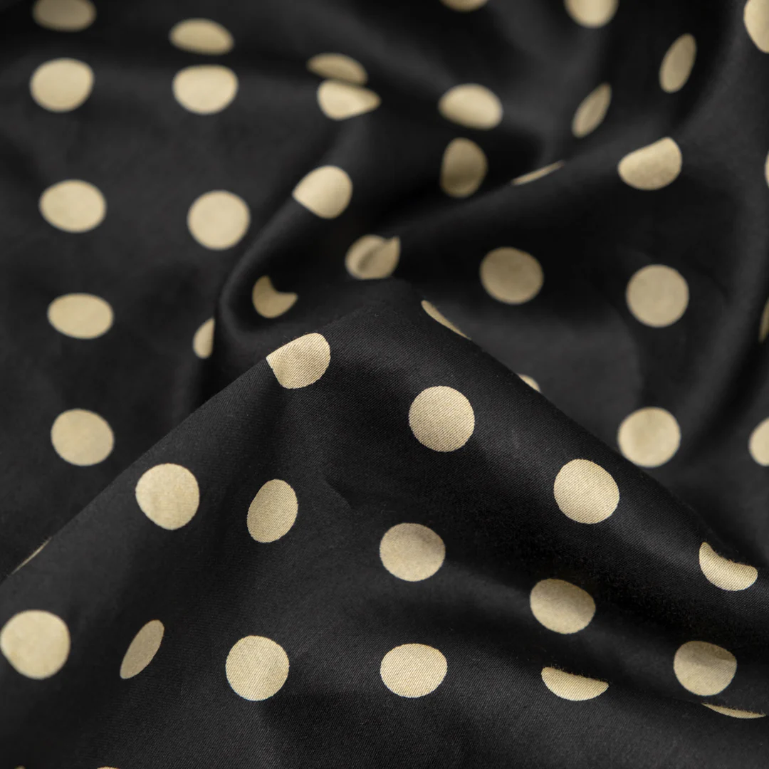 Deadstock Polka Dot Cotton Sateen - Black/Pebble