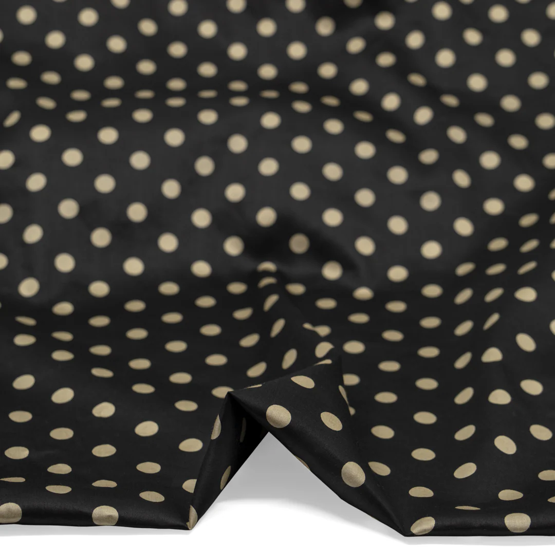 Deadstock Polka Dot Cotton Sateen - Black/Pebble - Image 2