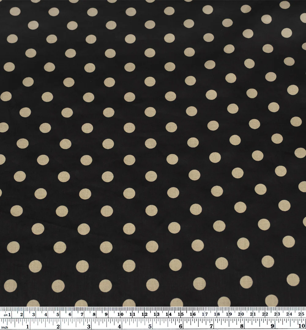 Deadstock Polka Dot Cotton Sateen - Black/Pebble - Image 3