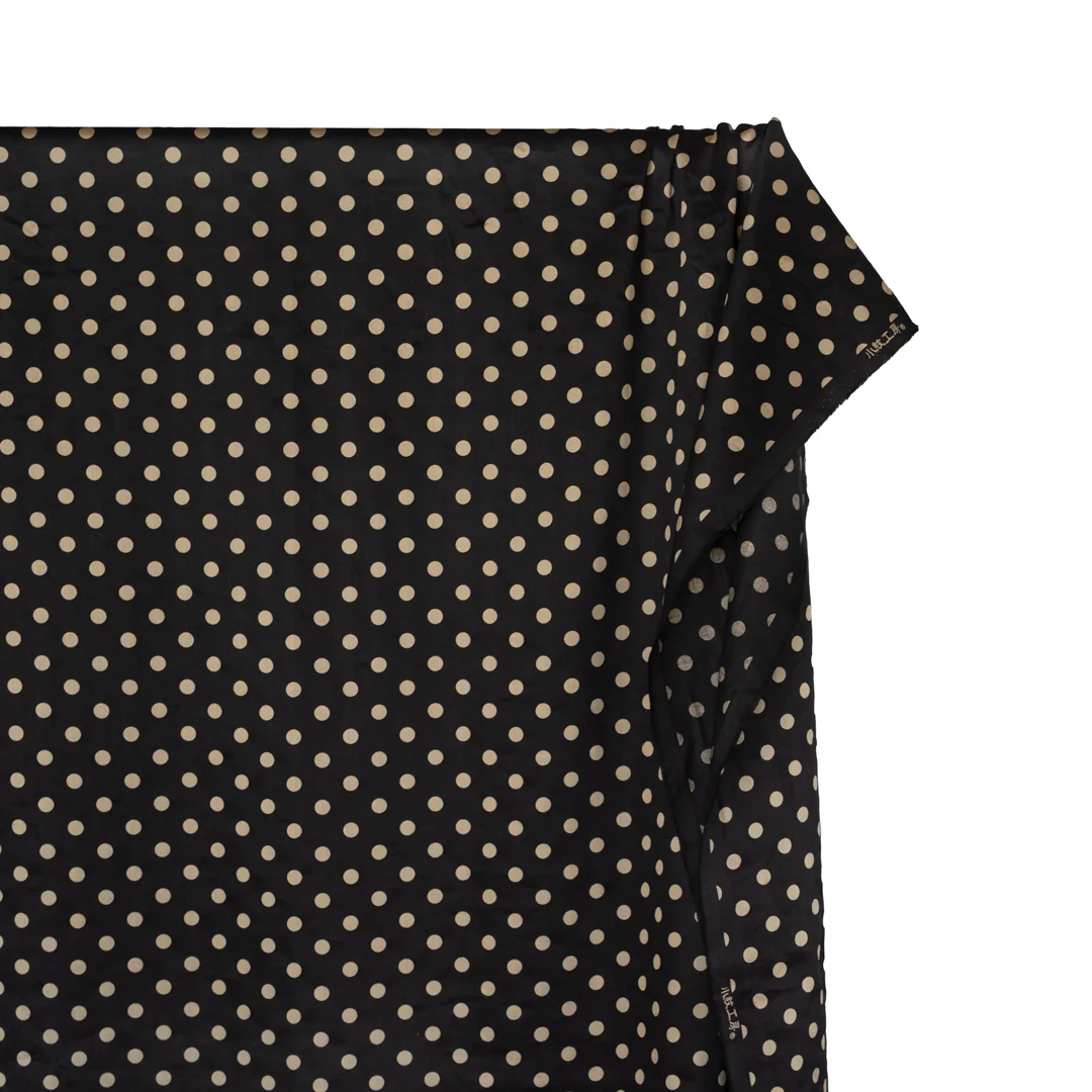 Deadstock Polka Dot Cotton Sateen - Black/Pebble - Image 4