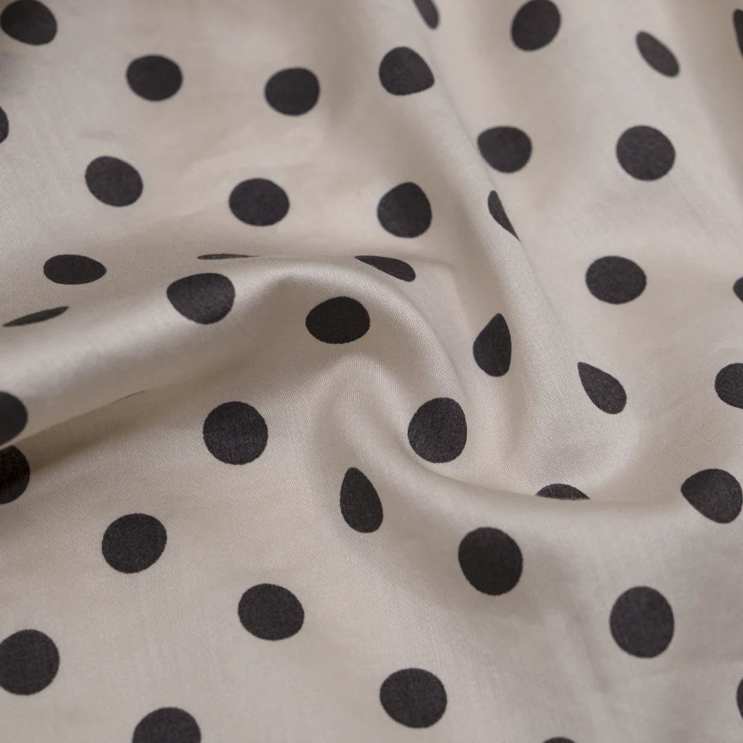 Deadstock Polka Dot Cotton Sateen - Salt/Charcoal