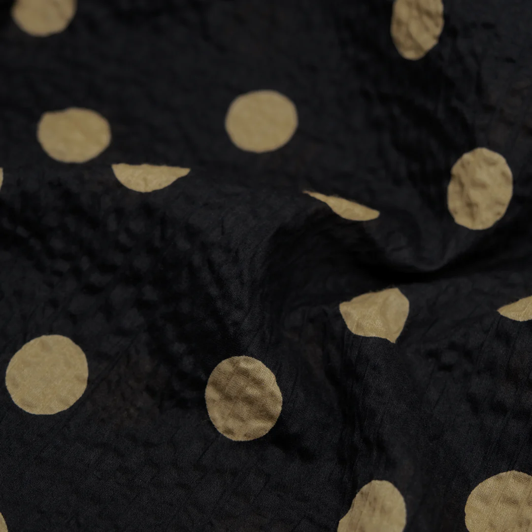 Deadstock Polka Dot Crinkle Cotton - Black/Cumin