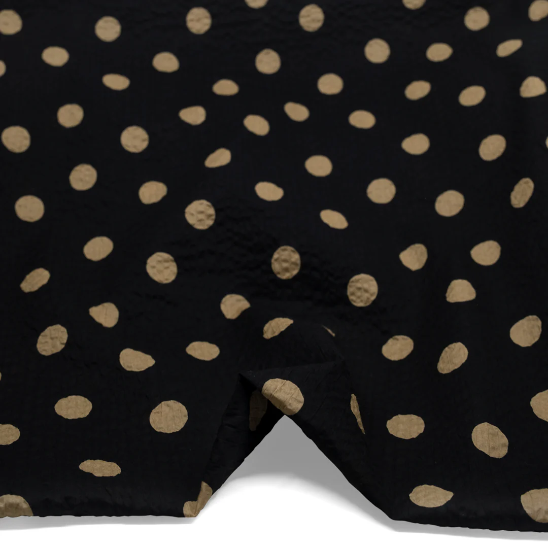 Deadstock Polka Dot Crinkle Cotton - Black/Cumin - Image 2