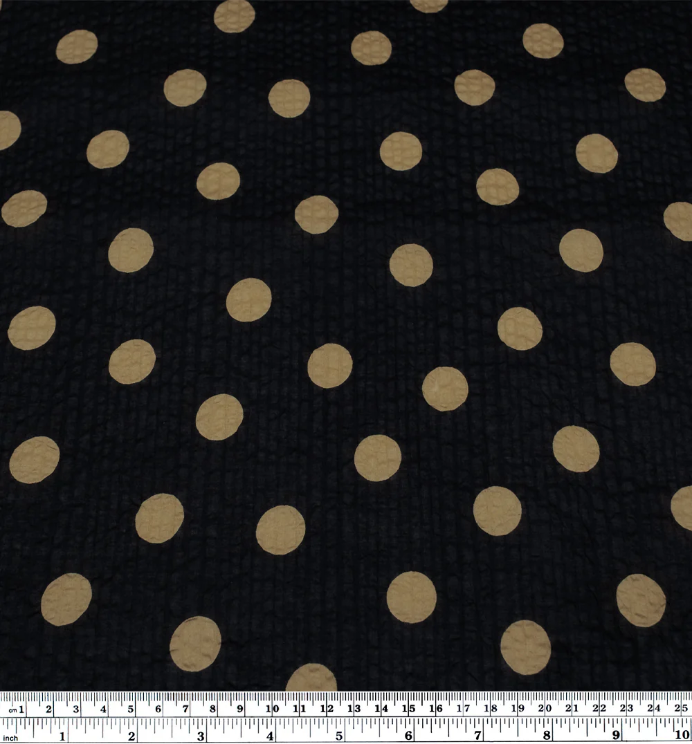 Deadstock Polka Dot Crinkle Cotton - Black/Cumin - Image 3