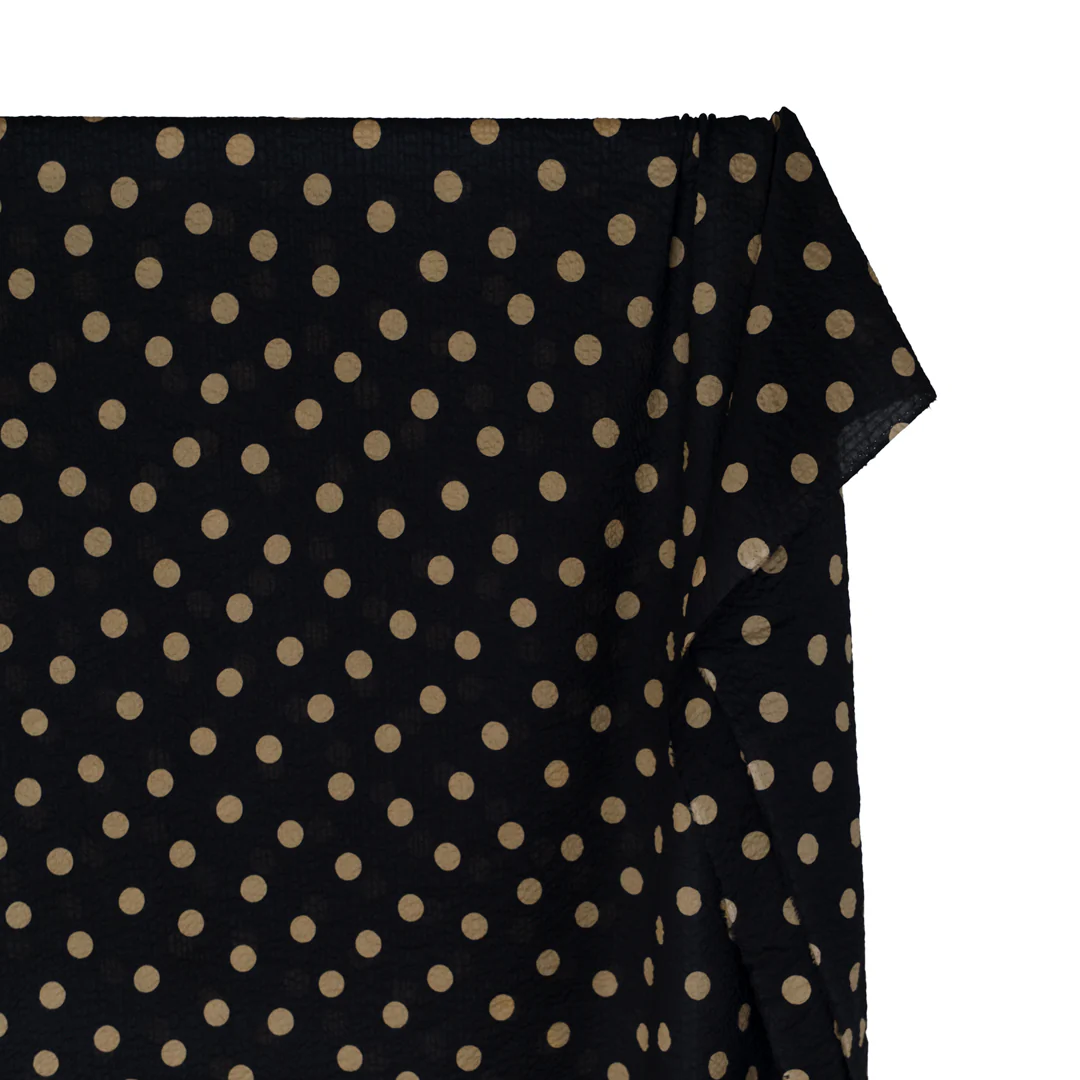 Deadstock Polka Dot Crinkle Cotton - Black/Cumin - Image 4