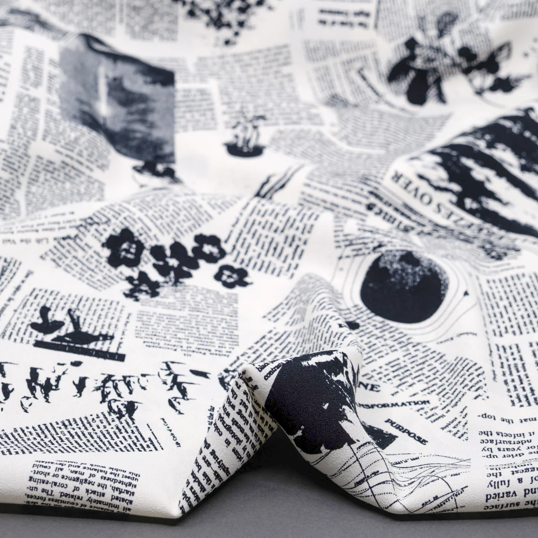 Deadstock Read All About It Viscose Crepe - White/Black