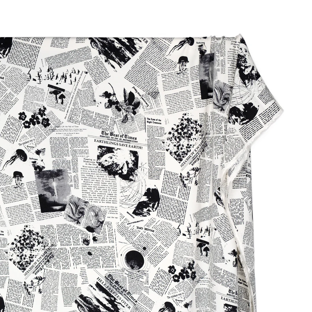 Deadstock Read All About It Viscose Crepe - White/Black - Image 2