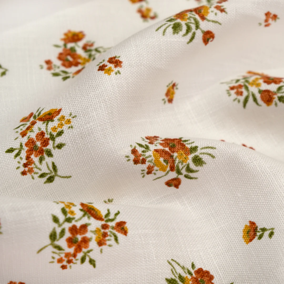 Deadstock Seedling Linen - White/Tangerine