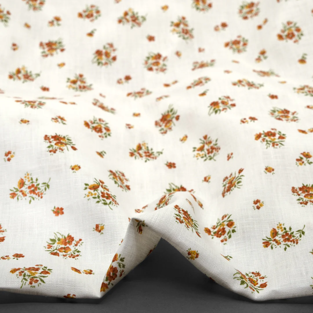Deadstock Seedling Linen - White/Tangerine - Image 2