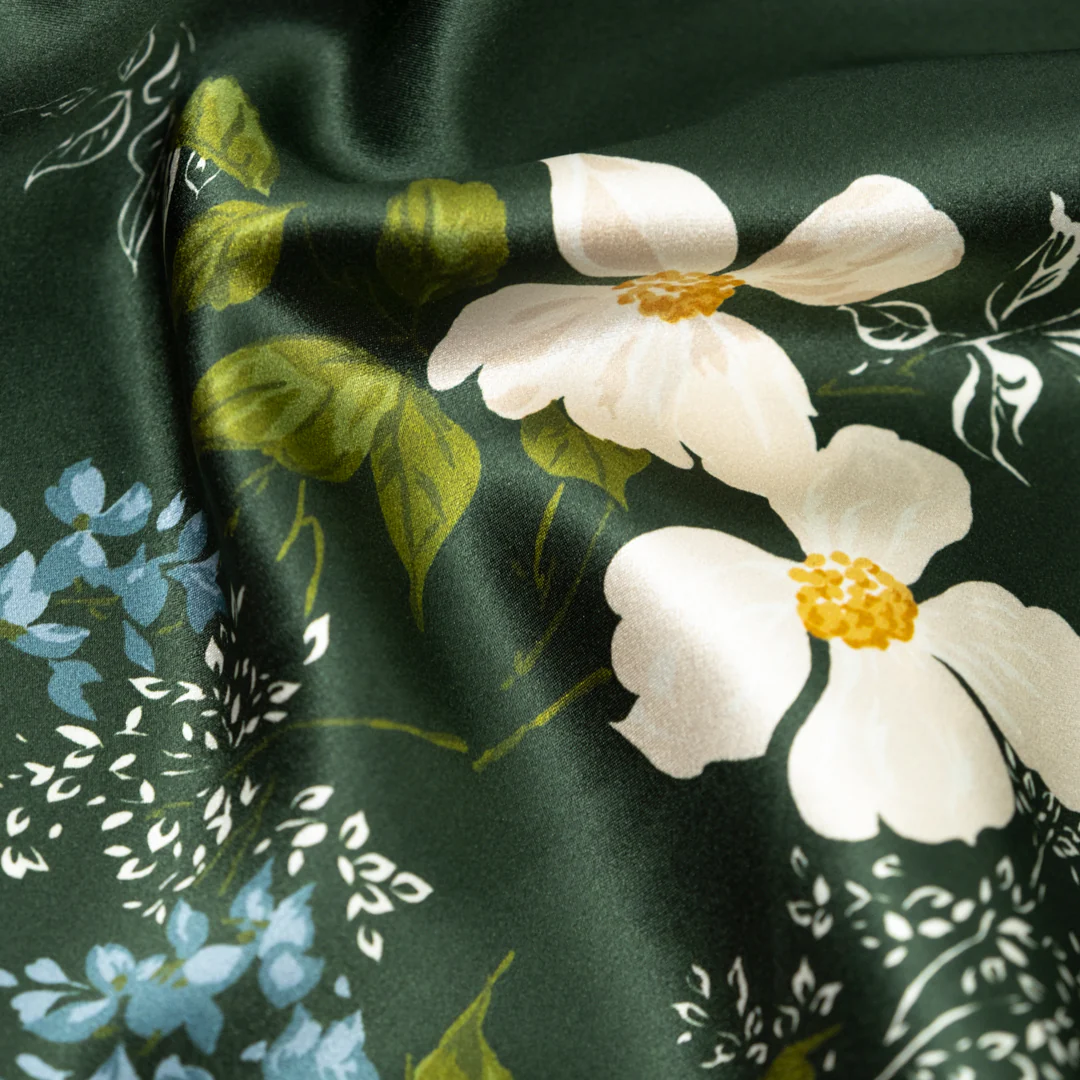 Deadstock Soirée Silk Charmeuse - Forest/Parchment