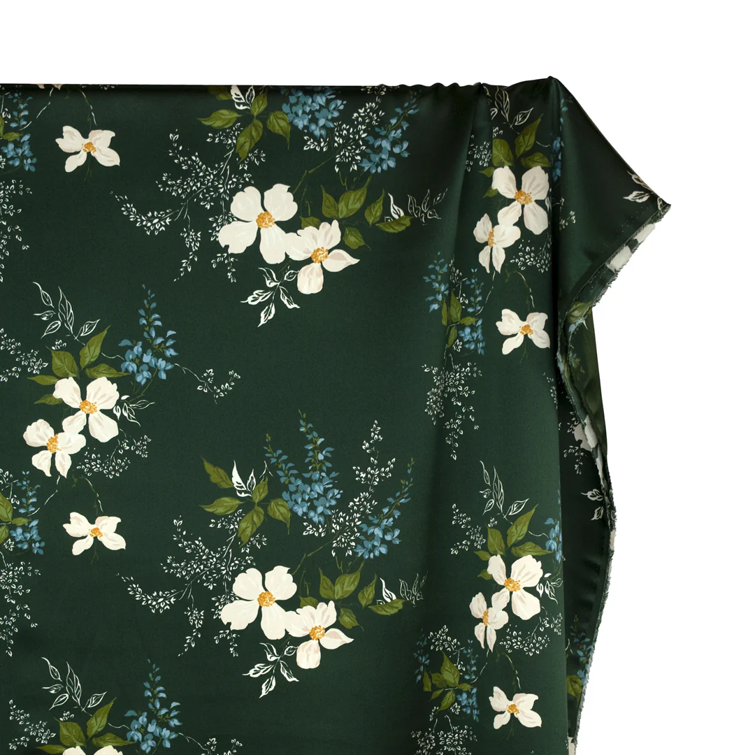 Deadstock Soirée Silk Charmeuse - Forest/Parchment - Image 2