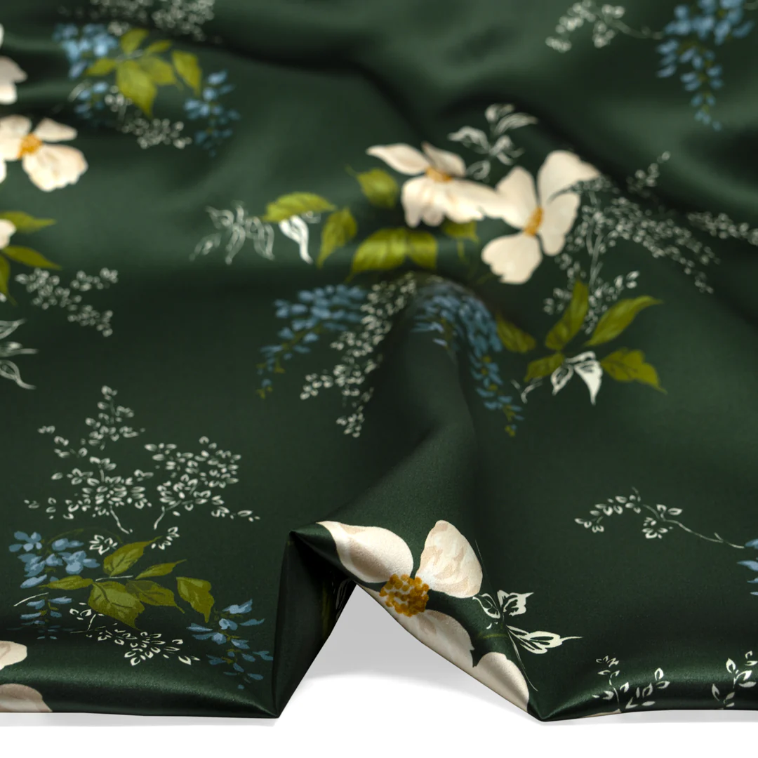 Deadstock Soirée Silk Charmeuse - Forest/Parchment - Image 3
